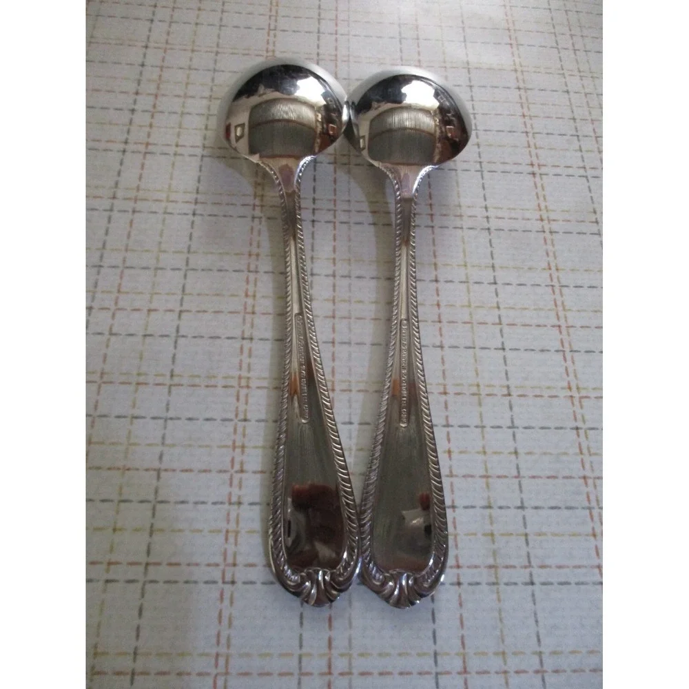 2 Reed & Barton DOMAIN Stainless Solid Serving Spoon 18/10 Glossy Rope Flatware
